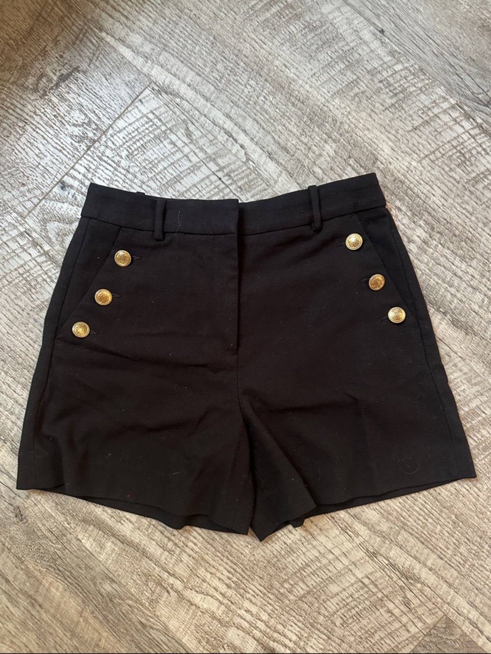 H&M Black High-Waist Sailor Shorts with Gold Buttons